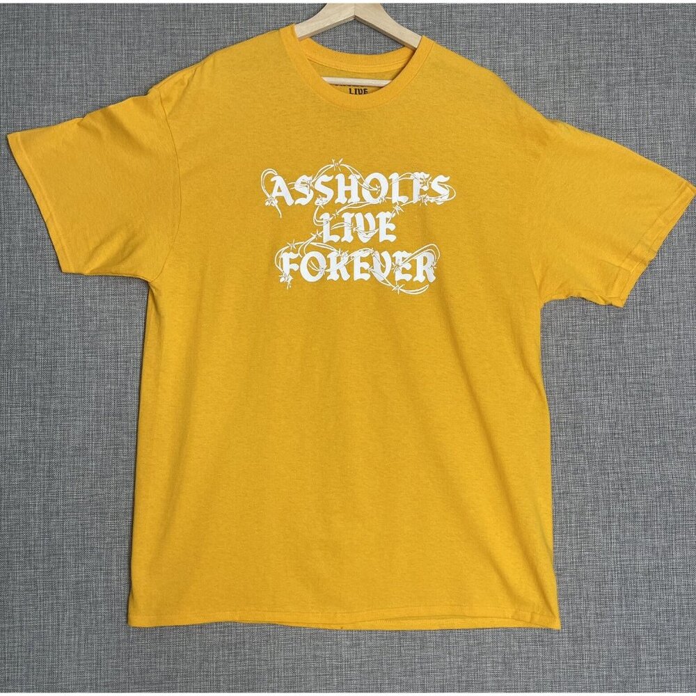 A$$holes Live Forever Shirt Mens Extra Large Linda Finegold Barb Wire Gold New